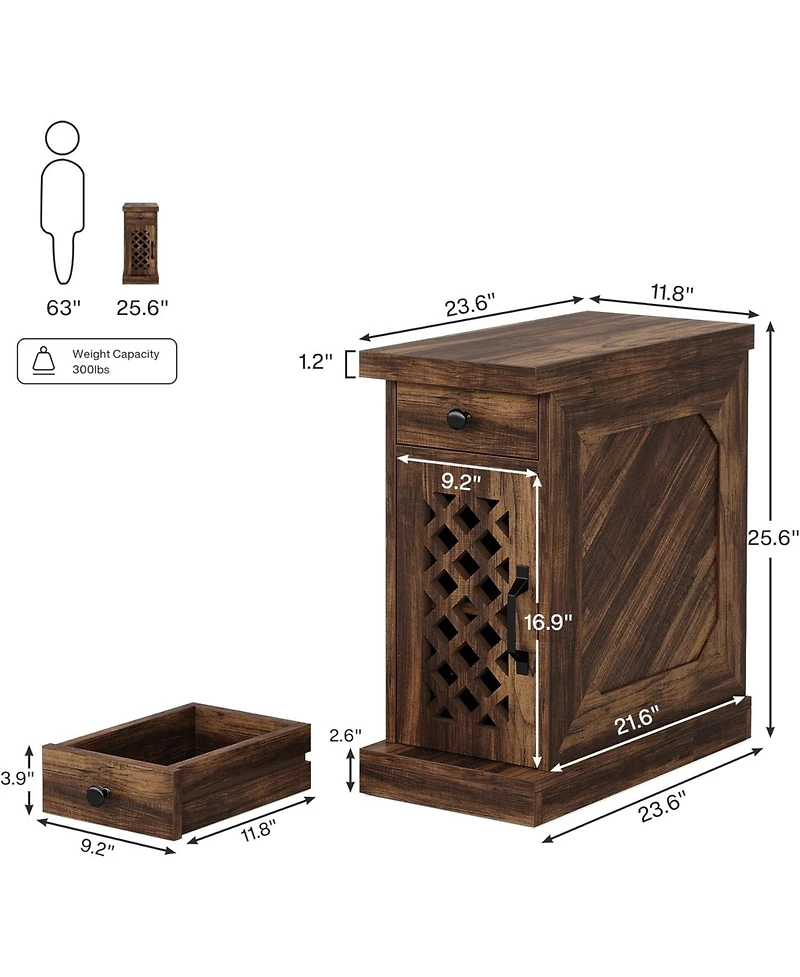 Tribesigns End Table, Narrow Side Table with Drawer and Cabinet, Farmhouse Nightstand End Table for Small Space, Living Room, Bedroom, Vintage Brown