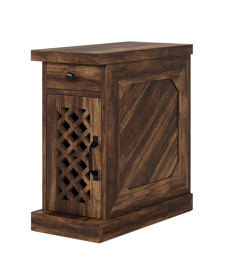 Tribesigns End Table, Narrow Side Table with Drawer and Cabinet, Farmhouse Nightstand End Table for Small Space, Living Room, Bedroom, Vintage Brown