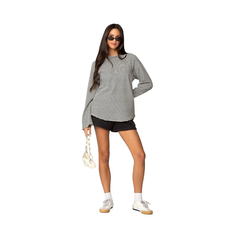 Edikted Womens Stripey Oversized Bell Sleeve Top