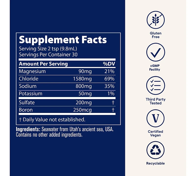 Trace Minerals Utah Sea Minerals - Liquid Nutritional Supplement with Sea Minerals - Energy Supplement with Ionic Trace Minerals, Magnesium & More