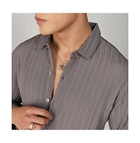 Men's Ash Grey Self-Design Striped Shirt