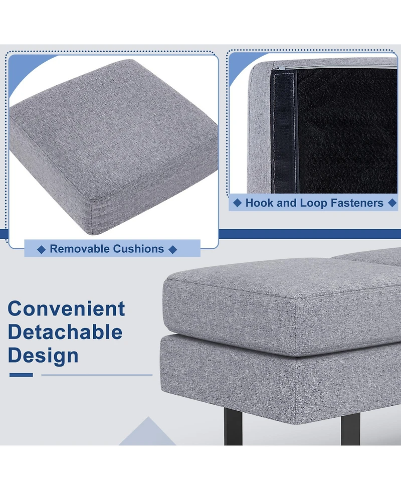 Vebreda Waiting Room Bench Seating Long Bench with Metal Frame Leg-Gray