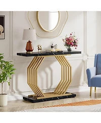 Tribesigns Gold Console Table, Faux Marble Entryway Narrow Sofa Table with Geometric Metal Base, 40 Inch Modern Accent Entrance