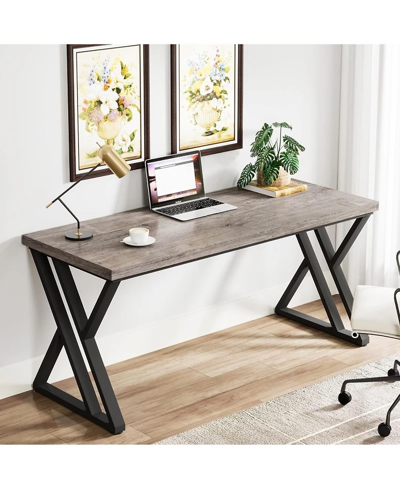 Tribesigns Writing Computer Desk, 55 inch Heavy Duty Study Desk with Z-Shaped Metal Leg, Modern Simple Home Office