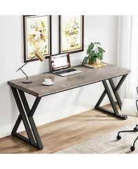 Tribesigns Writing Computer Desk, 55 inch Heavy Duty Study Desk with Z-Shaped Metal Leg, Modern Simple Home Office