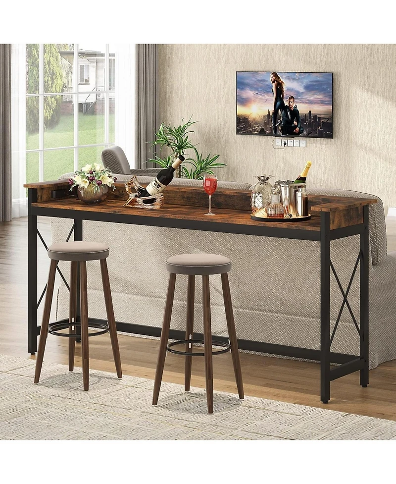 Tribesigns Sofa Table with Outlets and Usb Ports, 70.9 inch Extra Long Console Table Behind Couch with Charging Station, Industrial Narrow Entryway Ha