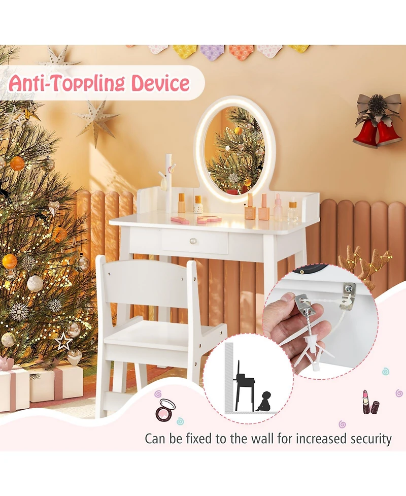 Sugift Kids Vanity Set with Lighted Mirror-White