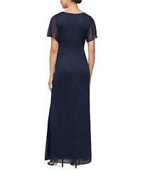 Sl Fashions Women's Round-Neck Flutter-Sleeve Gown