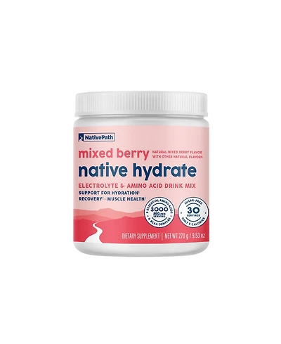 NativePath Native Hydrate, Zero Sugar, Electrolytes Powder with BCAAs, Mixed Berry Hydration, Keto & Paleo Friendly, 30 Servings