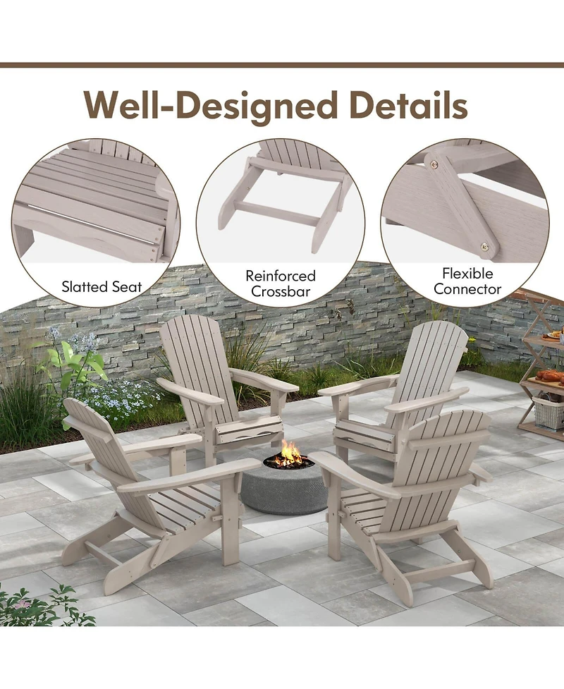 Folding Adirondack Chair Set of 1 with High Backrest & Wide Armrests Wooden