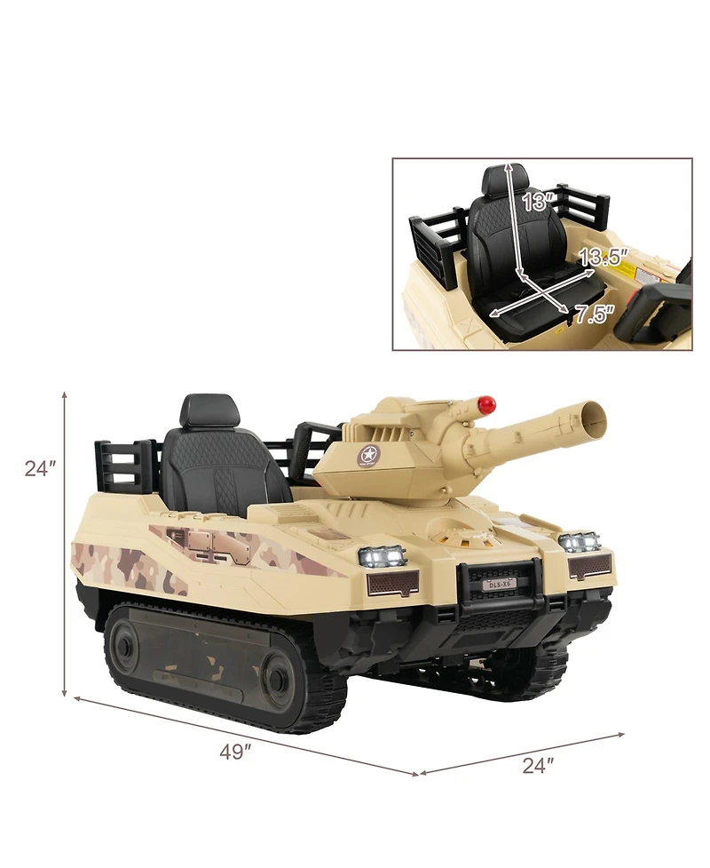 Sugift 12V Electric Kids Ride On Tank with Rotatable Turret and 8 Missiles