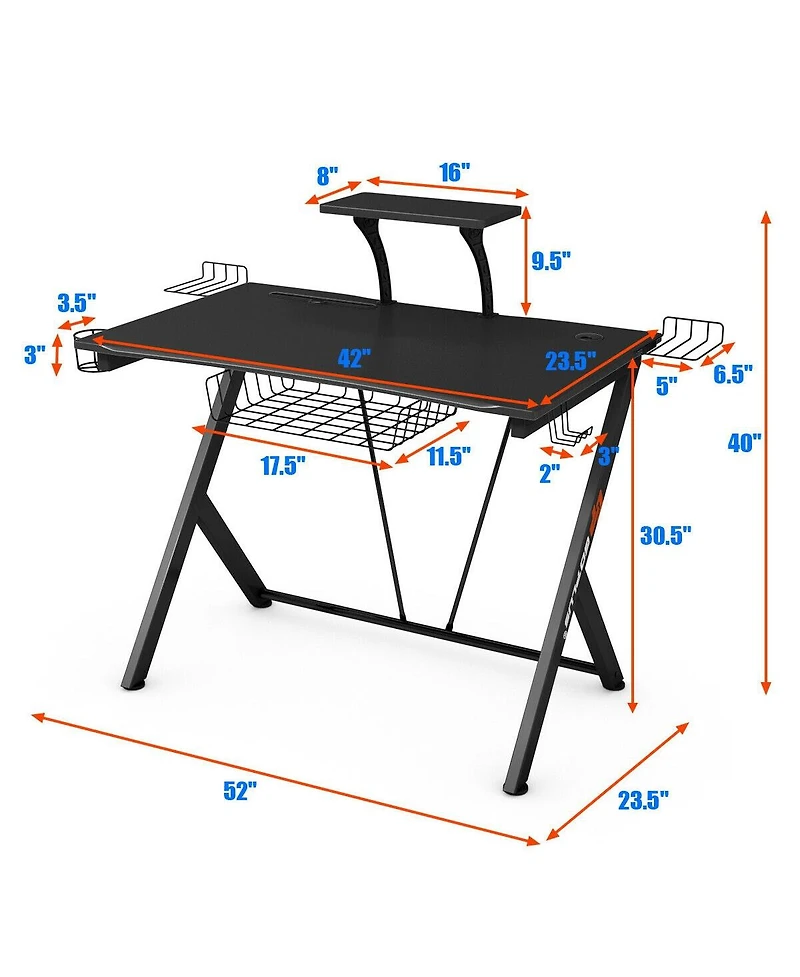 Sugift Multifunctional E-Sport Gaming Desk with Headset Hook and Cup Holder