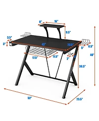 Sugift Multifunctional E-Sport Gaming Desk with Headset Hook and Cup Holder