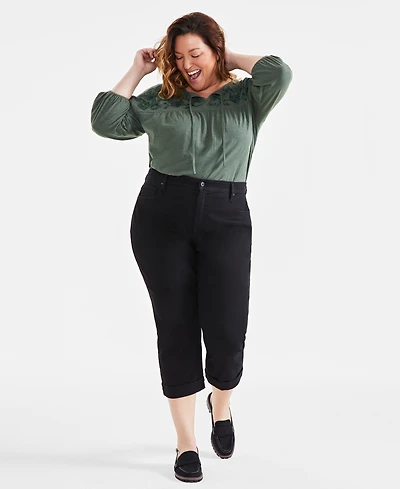 Style & Co Plus Mid-Rise Curvy-Fit Cropped Jeans, Exclusively at Macy's