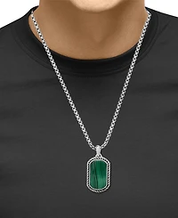 Effy Men's Malachite Dog Tag 22" Pendant Necklace in Sterling Silver