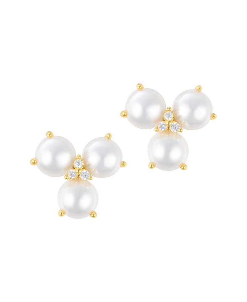 Adornia Gold Freshwater Cultivated Pearl Cubic Zirconia 3-Point Flower Earrings