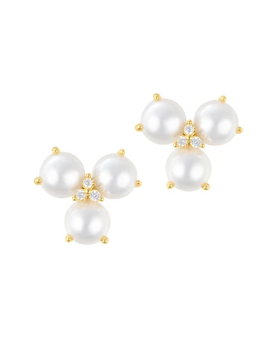 Adornia Gold Freshwater Cultivated Pearl Cubic Zirconia 3-Point Flower Earrings