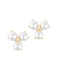 Adornia Gold Freshwater Cultivated Pearl Cubic Zirconia 3-Point Flower Earrings