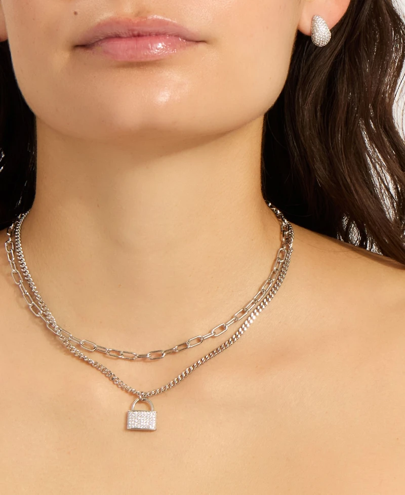 Adorni Adjustable Crystal Layered Chain Lock Necklace