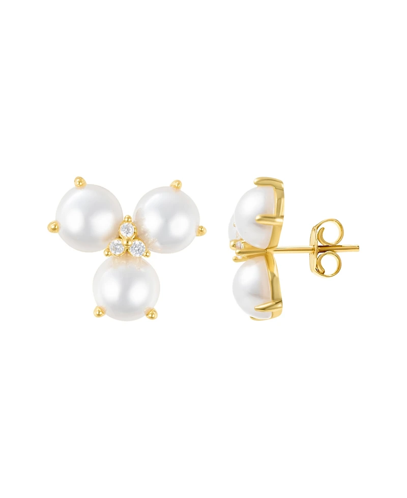 Adornia Gold Freshwater Cultivated Pearl Cubic Zirconia 3-Point Flower Earrings