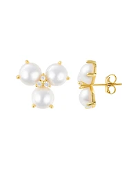 Adornia Gold Freshwater Cultivated Pearl Cubic Zirconia 3-Point Flower Earrings