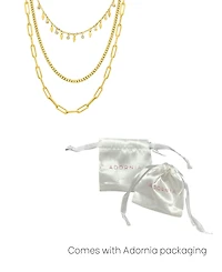 Adornia Gold Cubic Zirconia Paperclip, Curb, and Dangle Diamond Chain Necklace Set