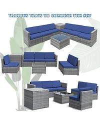 8 Pcs Wicker Sofa Rattan Furniture Set Patio w/ Storage Outdoor