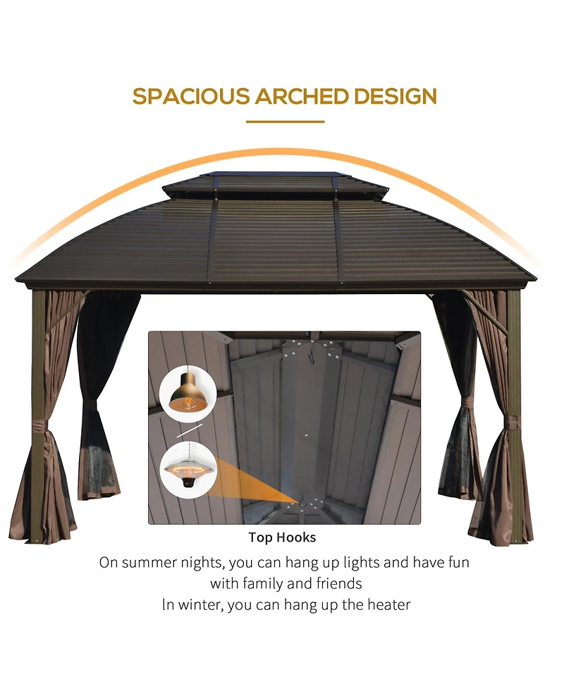 10'x12' Hardtop Gazebo Canopy with Aluminum Frame and Netting
