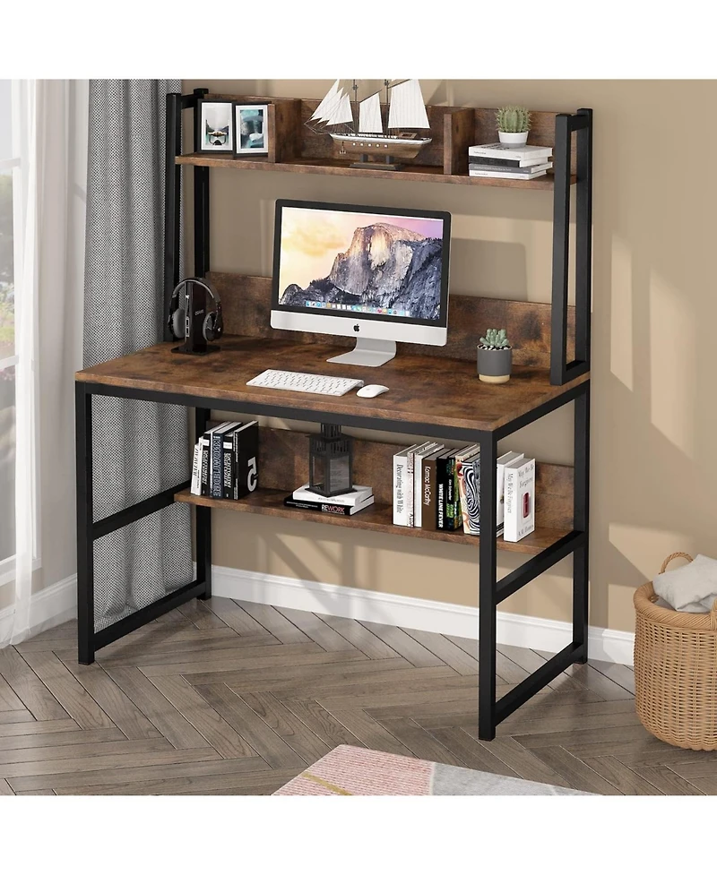 Tribesigns Computer Desk with Hutch, Wooden Small 42-inch Desk, Industrial Simple Office Desk with Storage Space for Home Office