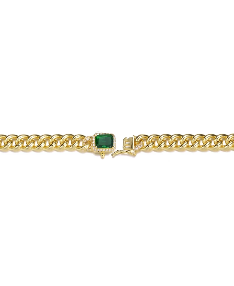 14k Gold Plated with Colored Cubic Zirconia Halo Cluster Curb Chain Bracelet