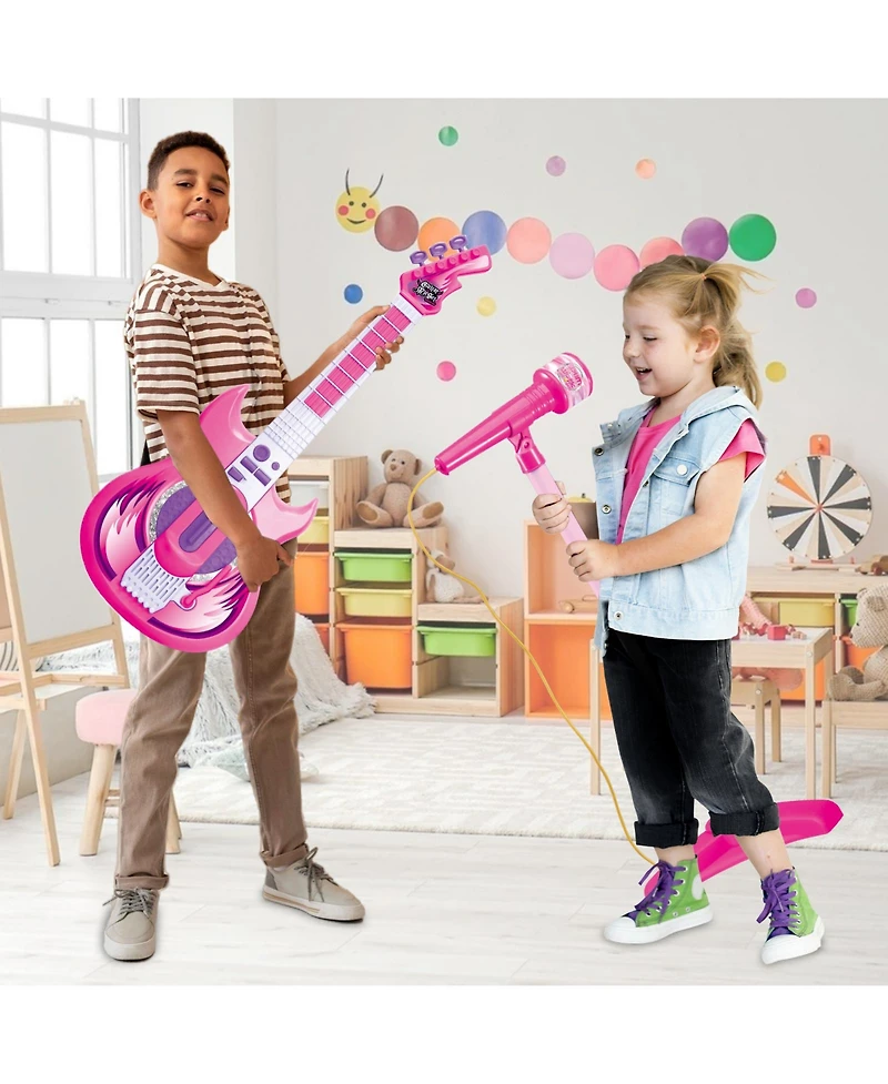 Contixo Pink Kids Guitar and Microphone Set - Adjustable Stand, Musical Toy