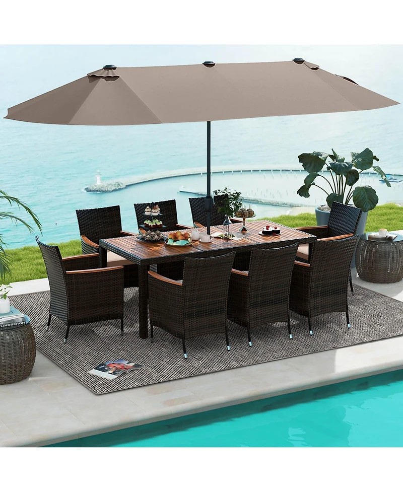 11 Pcs Patio Dining Set with 15ft Double-Sided Umbrella (Base Included)