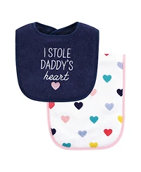 Hudson Baby Girls Cotton Terry Bib and Burp Cloth Set