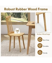 Windsor Dining Chairs Set of 2 with High Spindle Back and Natural Rubber Wood Legs