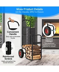Sugift Firewood Log Cart Carrier with Wear-Resistant and Shockproof Rubber Wheels