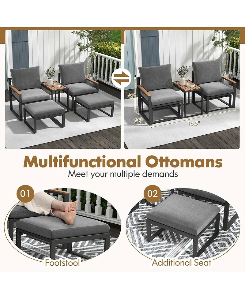 Costway 5 Pcs Patio Furniture Set with Soft Cushions Space Saving Design
