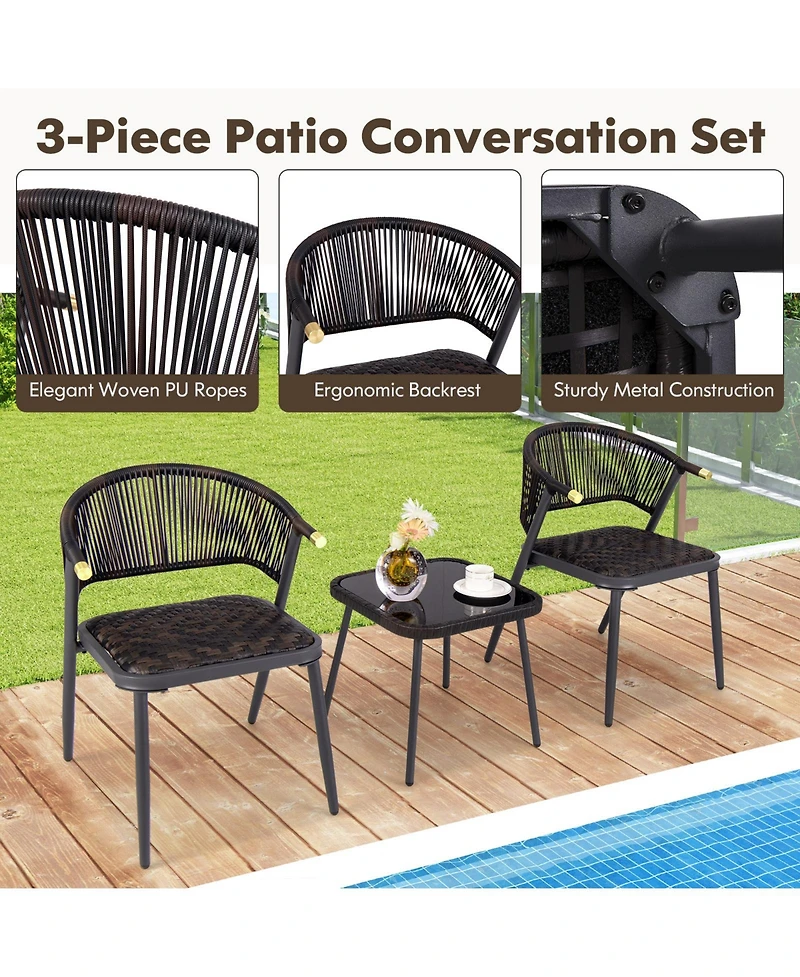 3 Pieces Patio Rattan Furniture Set for Backyard Poolside-Brown and Black