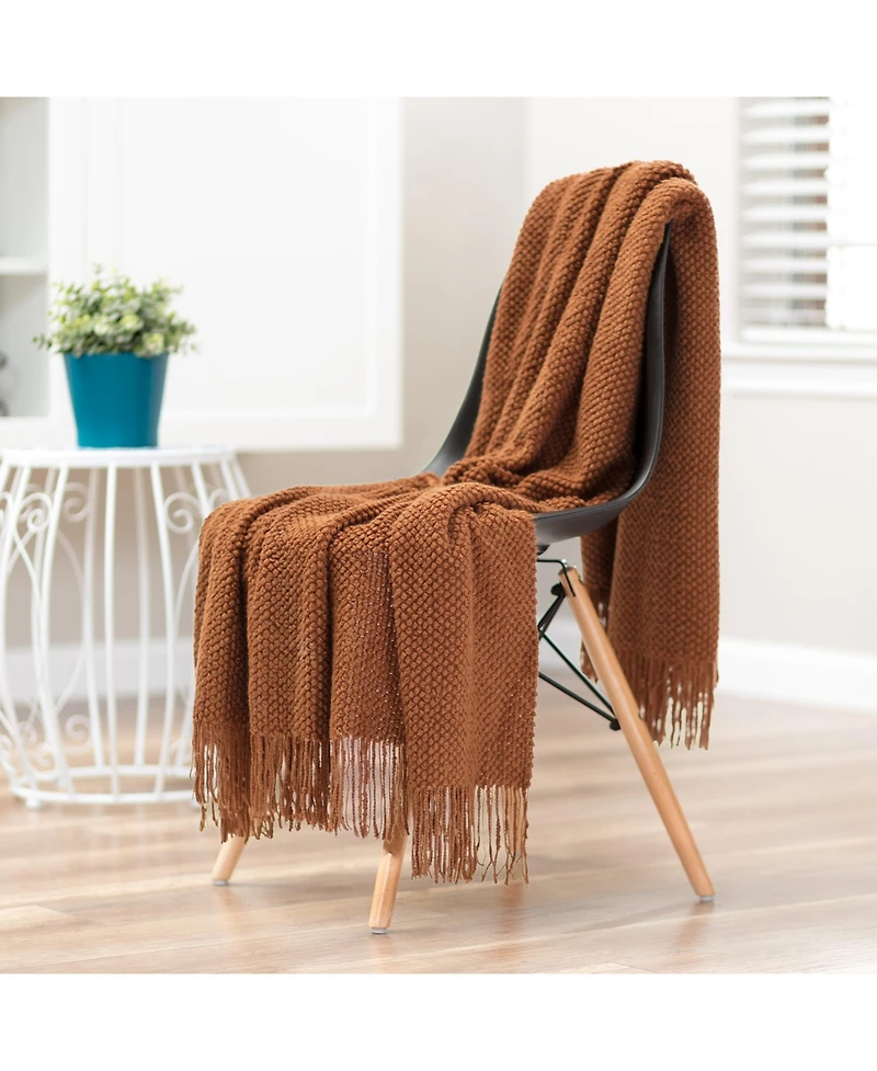 Chanasya Premium Round Pearl Knit Throw Blanket with Tassels - Soft, Cozy for Couch, Bed, Living Room 50" x 65” Yellow