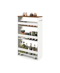 4-Tier Rolling Storage Cart Slim Kitchen Cart on Wheels with Open Shelves and Handle