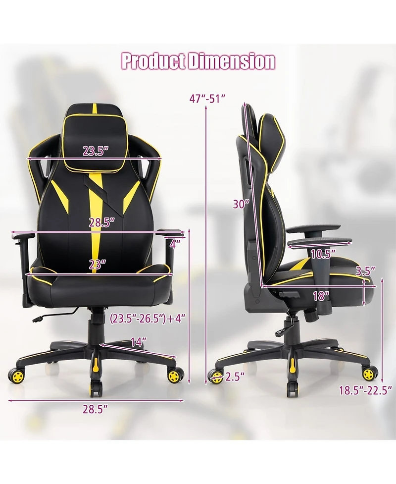 Sugift Ergonomic Gaming Chair with Adjustable Height and Reclining Backrest