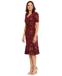 London Times Petite Twist-Waist Flounce-Hem Midi Dress
