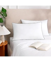 Host & Home Hypoallergenic Pillows (2 Pack) - White with Silver Piping, Cotton with Poly Fill - Queen 20x30 in.