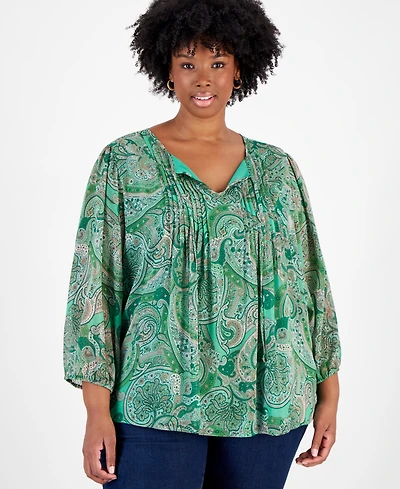 Tommy Hilfiger Plus Paisley Pintuck-Front Tunic, Exclusively at Macy's