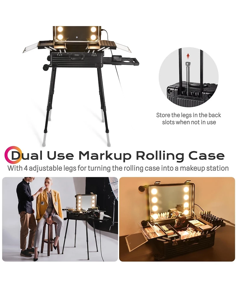 Byootique Rolling Makeup Case Inch Led Lighted Mirror Cosmetic Travel Trolley