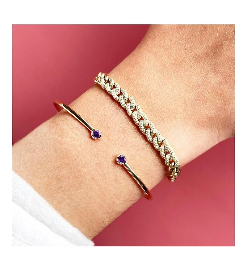 The Lovery Amethyst Open Cuff Bangle 14K Gold