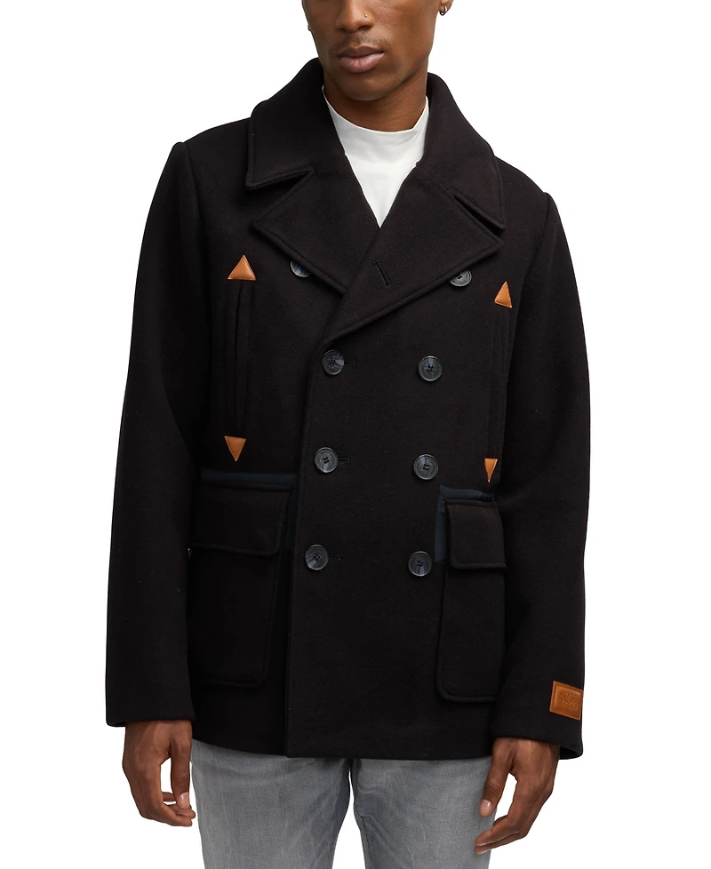 Scotch & Soda Men's Izak Double Breasted Peacoat with Removable Fleece Collar