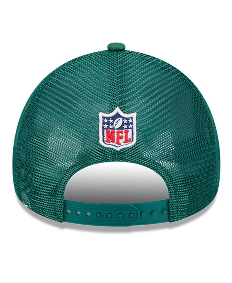 New Era Men's Stone/Green New York Jets 2024 Sideline Historic 9FORTY A-Frame Trucker Adjustable Hat