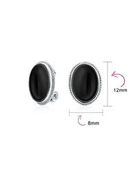 Bling Jewelry 7CT Oval Cabochon Natural Jade Lapis Lazuli Onyx Turquoise 14K Gold Plated Sterling Silver Clip-On Earrings