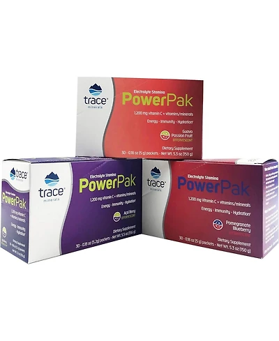 Trace Minerals Power Pak | Electrolyte + Vitamin C, Zinc, Magnesium | Immunity, Hydration & Energy Boost | Acai Berry, Pomegranate Blueberry, Guava Pa