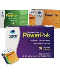 Trace Minerals Power Pak | Electrolyte + 1200mg Vitamin C, Zinc, Magnesium | Supports Immunity, Hydration & Energy | Lemon Lime, Orange Blast, Acai Be